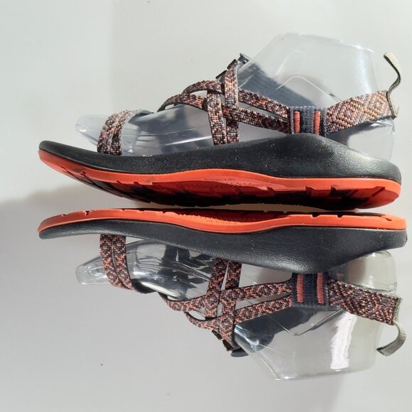 CHACO Kid's Adjustable Strap Padded Eclipse Hiking Sandals Black/Orange Size 5 - Picture 7 of 10